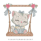 Charming Kitten on Swing Embroidery Design - 7 Sizes | FineryEmbroidery - FineryEmbroidery